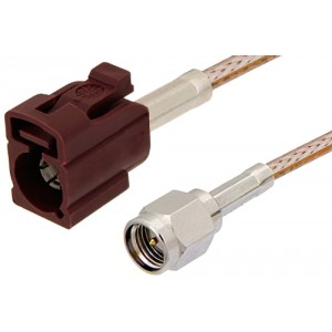 SMA Male to Bordeaux FAKRA Jack Cable 12 Inch Length Using ET-RG316 Coax