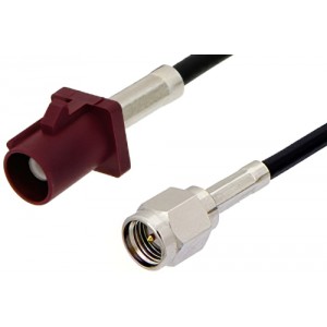 SMA Male to Bordeaux FAKRA Plug Cable 12 Inch Length Using ET38358 Coax