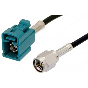 SMA Male to Water Blue FAKRA Jack Cable 12 Inch Length Using ET-RG174 Coax