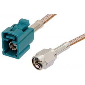 SMA Male to Water Blue FAKRA Jack Cable 12 Inch Length Using ET-RG316 Coax