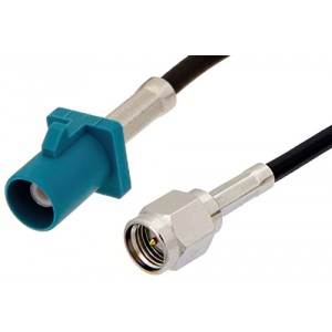 SMA Male to Water Blue FAKRA Plug Cable 12 Inch Length Using ET-RG174 Coax