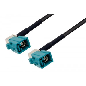 Water Blue FAKRA Jack Right Angle to FAKRA Jack Right Angle Flexible Cable 12 Inch Length Using ET-RG174 Coax with HeatShrink