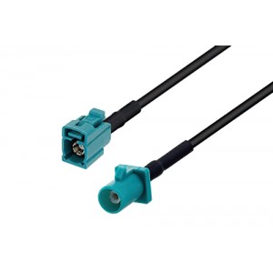 Water Blue FAKRA Jack to FAKRA Plug Cable 12 Inch Length Using ET-LMR-100 Coax with HeatShrink