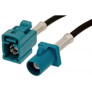 Water Blue FAKRA Plug to FAKRA Jack Cable 12 Inch Length Using ET38358 Coax