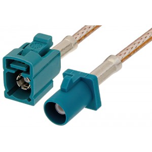 Water Blue FAKRA Plug to FAKRA Jack Cable 12 Inch Length Using ET-RG316 Coax