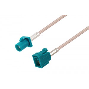 Water Blue FAKRA Plug to FAKRA Jack Cable 12 Inch Length Using ET38399 Coax