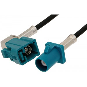 Water Blue FAKRA Plug to FAKRA Jack Right Angle Cable 12 Inch Length Using ET38358 Coax