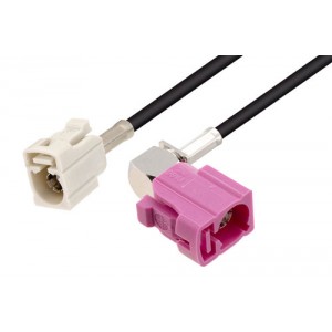 White FAKRA Jack to FAKRA Jack Right Angle Cable Using ET-RG174 Coax In 12 Inch Length