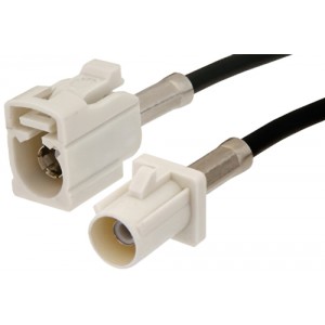 White FAKRA Plug to FAKRA Jack Cable 12 Inch Length Using ET38358 Coax