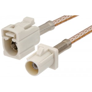 White FAKRA Plug to FAKRA Jack Cable 12 Inch Length Using ET-RG316 Coax