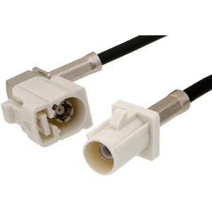 White FAKRA Plug to FAKRA Jack Right Angle Cable 12 Inch Length Using ET38358 Coax