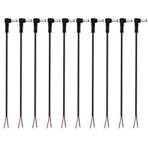 (10 Pack) Replacement 5.5mm x 2.5mm Angled DC Power Male Plug Jack to Bare Wire Open End Pigtail Power Cable Cord