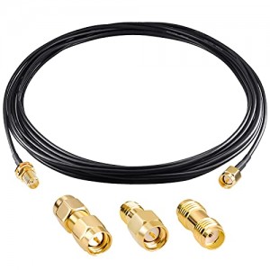 RF Coaxial Cable SMA Male to SMA Female Bulkhead ET-RG174 16.4ft/5m Cable with 3PCS RF Coax SMA Adapters