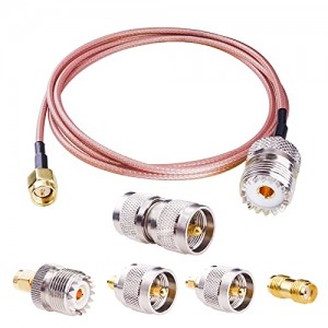 SMA Male to UHF SO239 Female RF Coax Coaxial ET-RG316 Cable 3.3ft/1m with 5PCS SMA PL259 SO239 Connectors Adapters Converters Kit