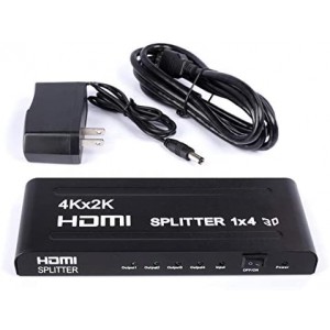 HD 1X4 HDMI Splitter Powered Kit 4 Port Hub 1 in 4 Out 4 HDMI Powered Splitter Box HDMI Cable