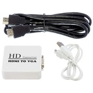 HDMI to VGA Video Converter Adapter- HD to VGA Adapter Converter w/Audio and 1080 HDMI Cable for HD TV, Desktop, Laptop & Blu-Ray - (White)