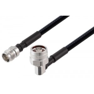 2.2-5 Female to N Male Right Angle Low PIM Cable 12 Inch Length Using 1/4 inch Superflexible Coax