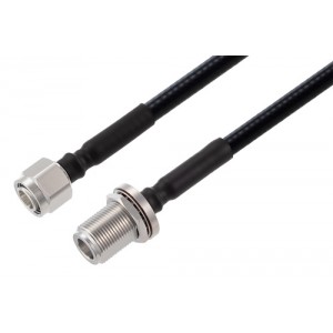 2.2-5 Male to N Female Bulkhead Low PIM Cable 12 Inch Length Using 1/4 inch Superflexible Coax