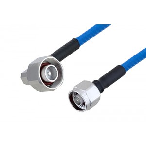 Plenum 4.1/9.5 Mini DIN Male Right Angle to N Male Low PIM Cable 12 Inch Length Using ET38365 Coax , LF Solder