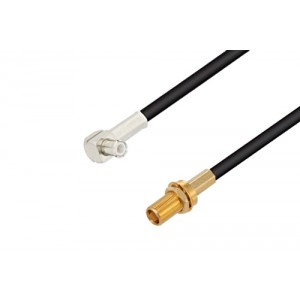 MCX Plug Right Angle to MCX Jack Bulkhead Cable 12 Inch Length Using ET-RG174 Coax