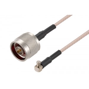 N Male to MCX Plug Right Angle Cable Using ET38399 Coax with HeatShrink In 12 Inch Length