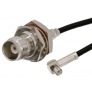 TNC Female Bulkhead to MCX Plug Right Angle Cable 12 Inch Length Using ET-RG174 Coax