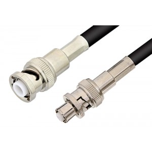 MHV Male to SHV Plug Cable 12 Inch Length Using 75 Ohm ET-RG59 Coax, RoHS