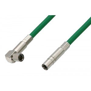 75 Ohm Mini SMB Plug to 75 Ohm Mini SMB Plug Right Angle Cable 12 Inch Length Using 75 Ohm ET38347 Green Coax