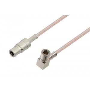 75 Ohm Mini SMB Plug to 75 Ohm Mini SMB Plug Right Angle Cable 12 Inch Length Using 75 Ohm ET-RG179 Coax, RoHS