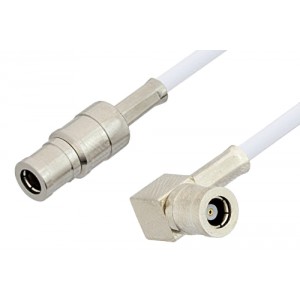 75 Ohm Mini SMB Plug to 75 Ohm Mini SMB Plug Right Angle Cable 12 Inch Length Using 75 Ohm ET-RG187 Coax, RoHS