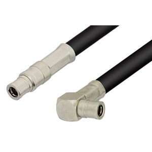 75 Ohm Mini SMB Plug to 75 Ohm Mini SMB Plug Right Angle Cable 12 Inch Length Using 75 Ohm ET-RG59 Coax, RoHS