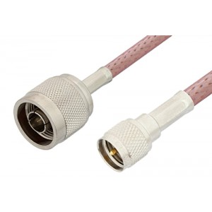 N Male to Mini UHF Male Cable 12 Inch Length Using ET-RG142 Coax, RoHS