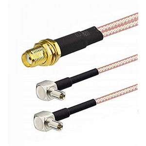 2PCS SMA Female to Dual TS9 Male 90degree Connector,4G LTE Antenna Adapter Splitter Cable (20cm)