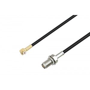 Snap-On MMBX Plug Right Angle to Reverse Polarity SMA Female Bulkhead Cable 4 Inch Length Using ET-RG174 Coax