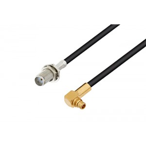 SMA Female Bulkhead to MMCX Plug Right Angle Cable 12 Inch Length Using ET-RG174 Coax