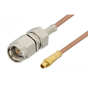 SMA Male to MMCX Plug Cable 12 Inch Length Using ET-RG178 Coax, RoHS