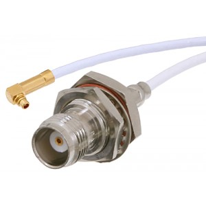 TNC Female Bulkhead to MMCX Plug Right Angle Cable 12 Inch Length Using ET-RG188 Coax