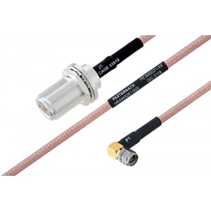 MIL-DTL-17 N Female Bulkhead to SMA Male Right Angle Cable 12 Inch Length Using M17/60-ET-RG142 Coax