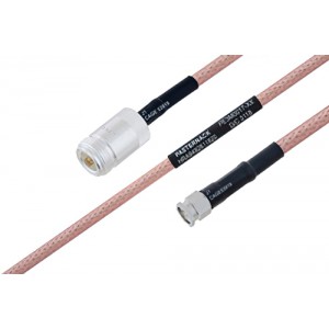 MIL-DTL-17 N Female to SMA Male Cable 12 Inch Length Using M17/60-ET-RG142 Coax