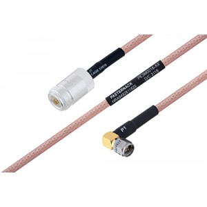 MIL-DTL-17 N Female to SMA Male Right Angle Cable 12 Inch Length Using M17/60-ET-RG142 Coax