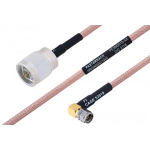 MIL-DTL-17 N Male to SMA Male Right Angle Cable 12 Inch Length Using M17/60-ET-RG142 Coax