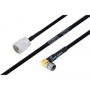 MIL-DTL-17 N Male to SMA Male Right Angle Cable 12 Inch Length Using M17/84-ET-RG223 Coax