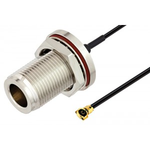 N Female Bulkhead to HMCX32 1.2 Plug Cable 6 Inch Length Using 0.81mm Coax, RoHS