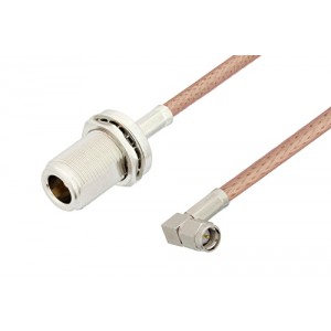 N Female Bulkhead to SMA Male Right Angle Cable 12 Inch Length Using ET-P195 Coax