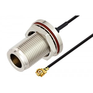 N Female Bulkhead to UMCX 2.1 Plug Cable 6 Inch Length Using 0.81mm Coax, RoHS