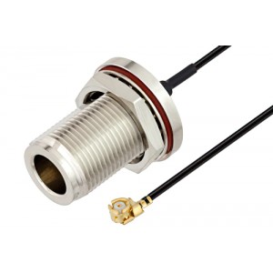 N Female Bulkhead to UMCX 2.5 Plug Cable 6 Inch Length Using 0.81mm Coax, RoHS