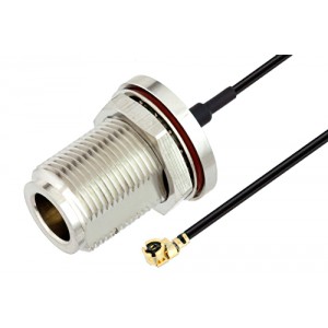 N Female Bulkhead to UMCX 2.5 Plug Cable 6 Inch Length Using 1.13mm Coax, RoHS