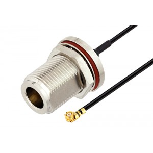 N Female Bulkhead to UMCX 2.5 Plug Cable 6 Inch Length Using 1.37mm Coax, RoHS