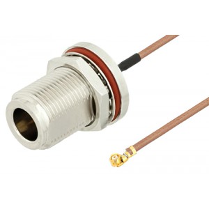 N Female Bulkhead to UMCX 2.5 Plug Cable 6 Inch Length Using ET-RG178 Coax, RoHS