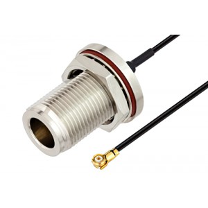 N Female Bulkhead to WMCX 1.6 Plug Cable 12 Inch Length Using 0.81mm Coax, RoHS